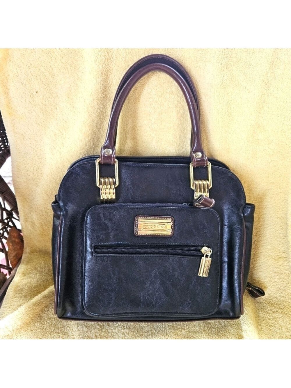 Vintage 90s Capezio 2-tone Black and Brown Compact Satchel Handbag